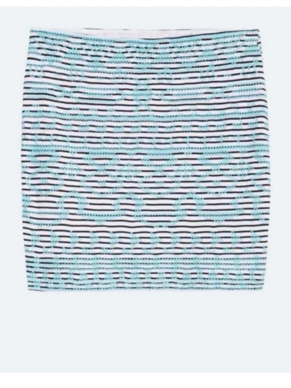 Blue & White Textured Mini Skirt | Embroidered Stripe Pencil Skirt | Size Medium